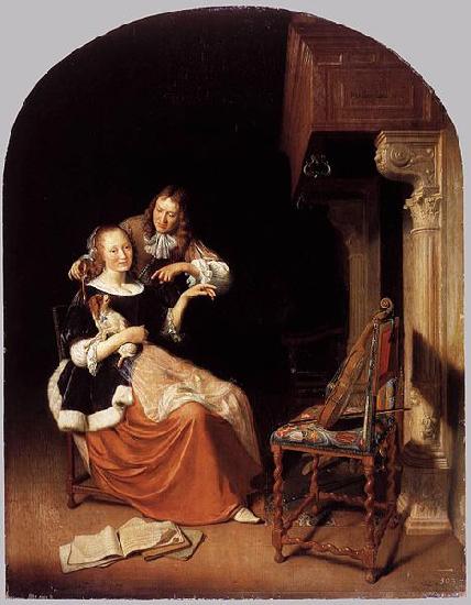 Pieter Cornelisz. van Slingelandt Lady with a Pet Dog oil painting image